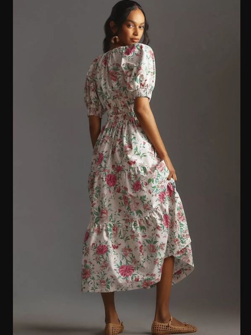 ANTHROPOLOGIE charming floral maxi milk maid style puff sleeve romantic dress M - Picture 2 of 5